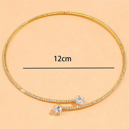 Korean Fashion Rhinestone Heart Collar Choker Necklace for Women Simple Open Collar Necklace Torques Jewelry Accessories