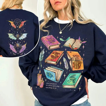 Fan Of ACOTAR Series Two Sided Sweatshirt The Bat Boys Velaris Book Lover Sweater Long Sleeve Fleece Sweatshirt Y2K Streetwear