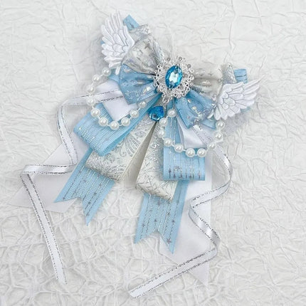 Lolita Angel Wing Bow Handmade Finished Crystal Pearl ItaBag Charm DIY Lolita Bags Clothing Decorations Accessories