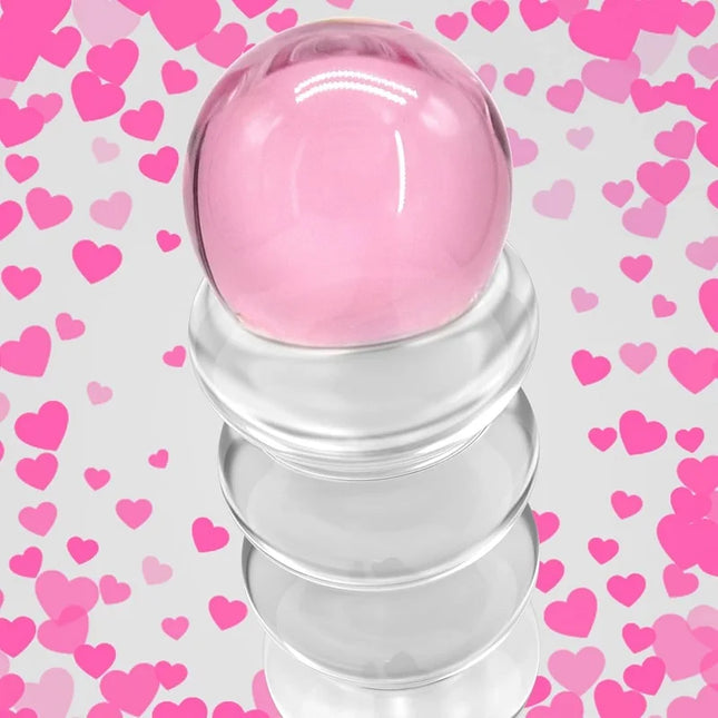 Glass Dildo G-spot Wand Anal Beads Butt Plug with Pink Head Dual Ended Fetish Prostate Massager Masturbation Sex Toy for Women