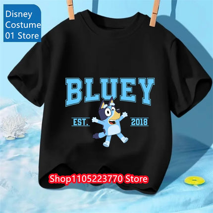 Bluey Themed Kids T-Shirt Boys Girls Autumn Winter Cartoon Graphic Short Sleeve Tee Daily Wear Top