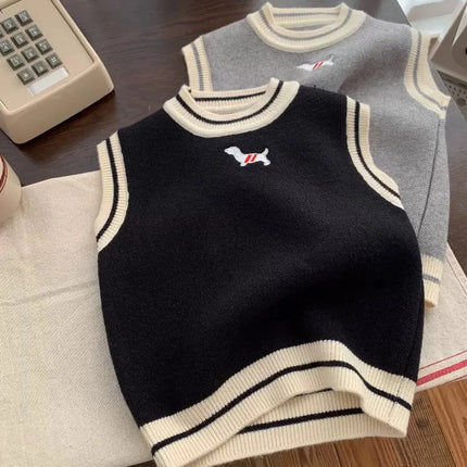 Spring Autumn Baby and Girls Boys Contrast Knitted Sweater Waistcoat School Kids Vest Jacket Children Outfit Pullover Top 1-12Yr