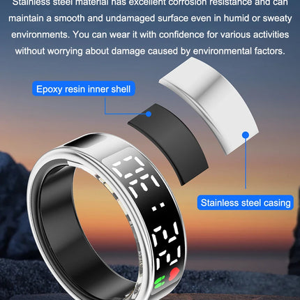 Smart Ring For Men Women Heart Rate Blood Oxygen Monitor Multi 5ATM & IP68 Waterproof Sports Ring Sleep Fitness For Android IOS