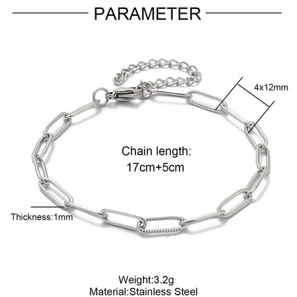 5pcs/Lot 17-22cm Stainless Steel Paperclip Cross Link Chain Bracelet Women Handmade DIY Charm Fashion Jewelry Making