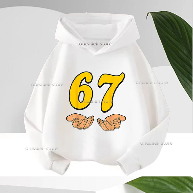 Long Sleeve Graphic Funny 67 Cute Children's Hoodies Hooded Sweatshirt Casual Fashion Novelty Fleece Boy Girl Kid Warm Pullover