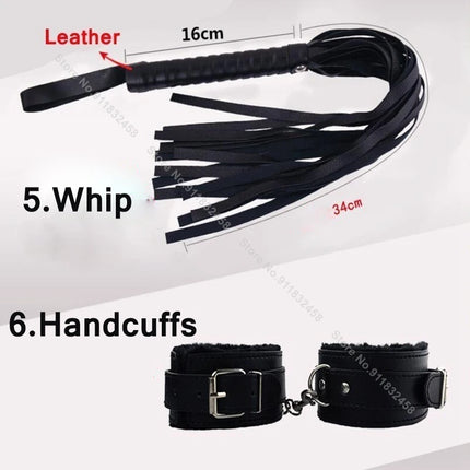 Beginner Friendly BDSM Bondage Set – 7 Pcs Cotton Rope Restraint Kit with Handcuffs Collar Gag Whip, Couples Adult Play Toy