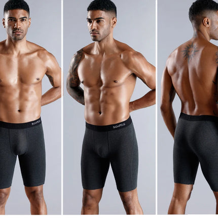 4-pack men's long boxer briefs plus size men's sexy long-leg cotton underpants fashion men's trunk briefs