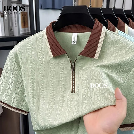 New Men's High-Quality Knitted Short-Sleeved Polo Shirt, Summer Korean Version, Fashionable and Casual, Silky and Breathable Top