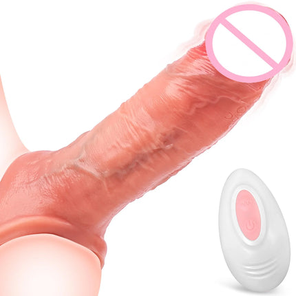 Penis Sleeve Cock Vibrator Realistic Penis Extender Vibrating Cock Ring 10Mode Remote Control Soft Silicone Penis for Men Couple