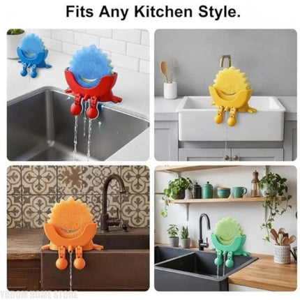 Smiling Sponge Holder with Drain Adjustable Soap and Sponge Drying Rack Kitchen Sink Organizer Storage Rack