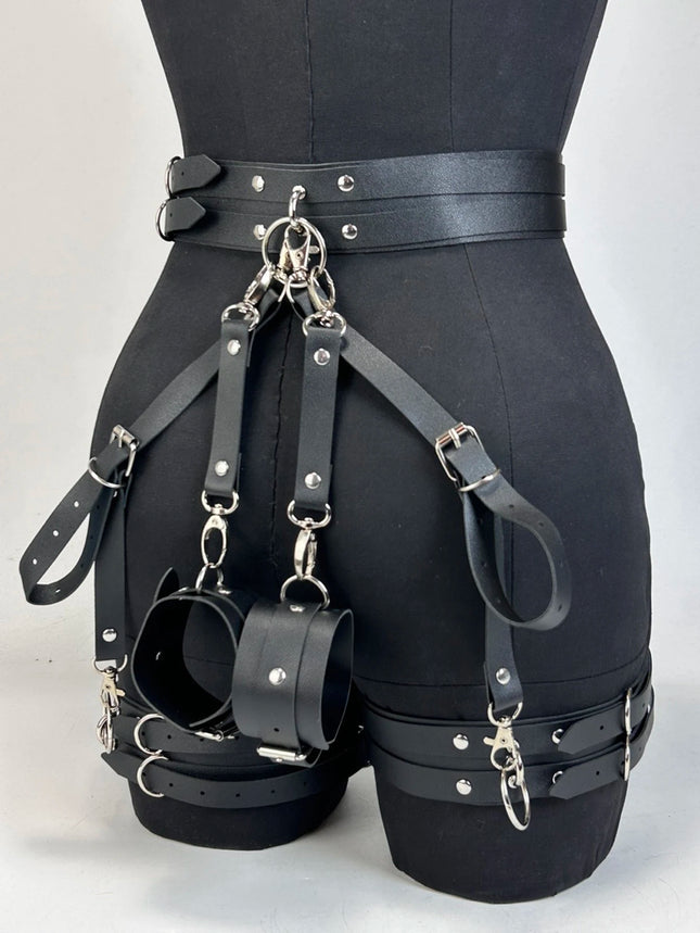 Women Sexy Leather Thigh Garter Belt Lingerie Leg Straps BDSM Bondage Women Handcuffs Fetish Clothing Festival Rave Accessory