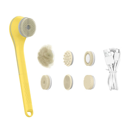 Electric Brush Scrubber for Shower IPX7 Waterproof 3 Gears 6-in-1 Shower Brush Heads Cordless Exfoliating Bath Brush with Long H