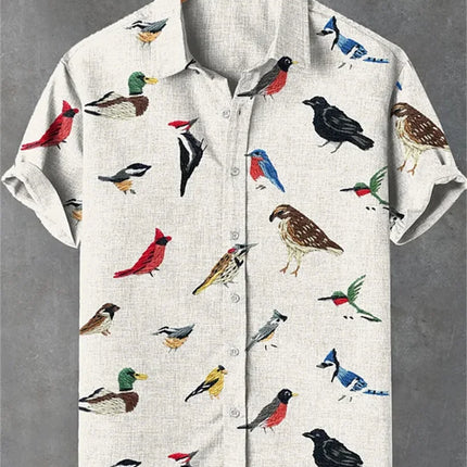 2026 New Men's Short-Sleeve Shirt, Stylish Print, Casual Breathable Lapel Cardigan, Vacation Style, Men's Top, Sizes XS-6XL