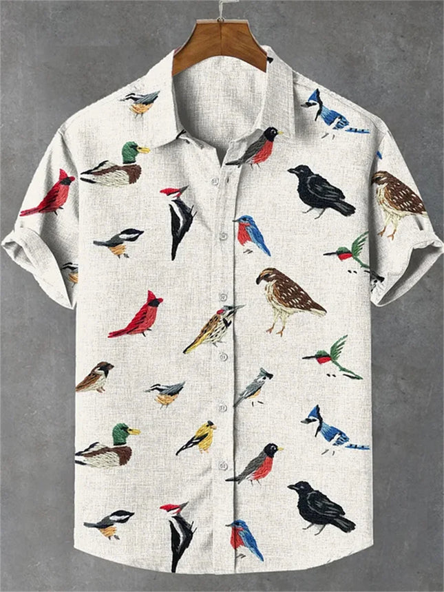 2026 New Men's Short-Sleeve Shirt, Stylish Print, Casual Breathable Lapel Cardigan, Vacation Style, Men's Top, Sizes XS-6XL
