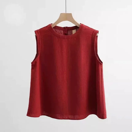 Loose Cotton Linen Vest Women's Summer New Plus Size Fat MM Outerwear Inner Match Svel T-shirt Top Versatile Round Neck