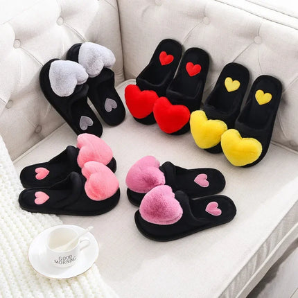 Autumn/winter Warm Cotton Slippers Women's Cartoon Peach Heart Design Floor Anti-slip Home Slippers For New Mothers