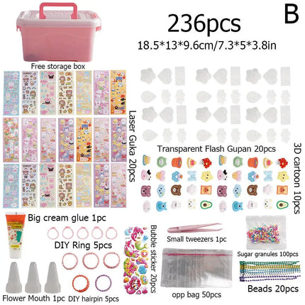 Guka Sticker Kit Creamy Glue DIY Journaling Material Storage Box for Girls Children Kids Handmade Toy Stationery Gift Case