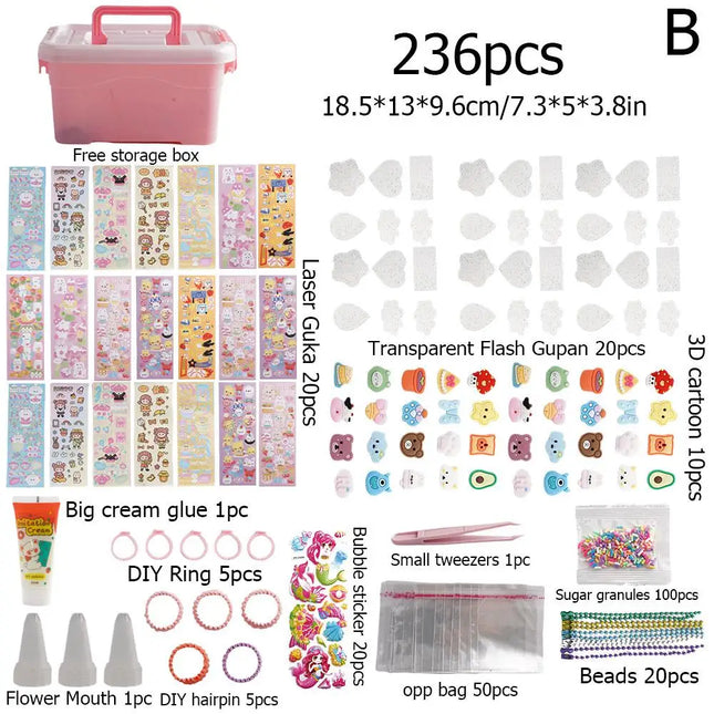 Guka Sticker Kit Creamy Glue DIY Journaling Material Storage Box for Girls Children Kids Handmade Toy Stationery Gift Case