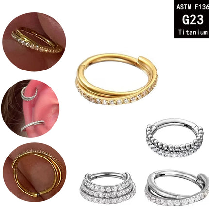 G23 Titanium Hinged Segment Ring Tragus Daith Earring Piercing Jewelry Nose Ring Cartilage Hoops Double Row Helix Septum Ring