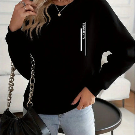 Women's Casual Heart Print Pullover Sweatshirt Geometric Design Long Sleeve Round Neck Machine Washable Regular Fit for Autumn