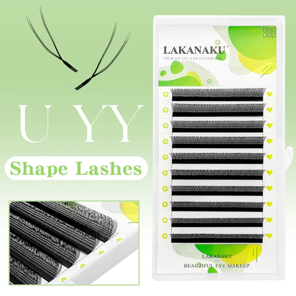 LAKANAKU 2D UU YY Lashes 3D 4D 5D W Fibras Tecnologicas Pestañas Shape U Eyelash Extension De Cils Premade Fans Lashes Extension