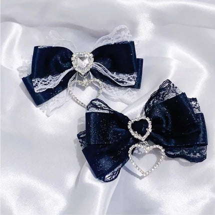 2/1pcs Y2k Gothic Harajuku Lace Bow Hair Clips Lolita Girls Sweet Cool Hairpins Double Ponytail Hair Accessories DIY Bag Decor