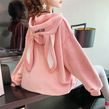 Women Hoodies With Rabbit Ear Autumn Winter Fleece Thicken Warm Ladies Harajuku Sweatshirts Female Hooded Pullovers Casual Tops