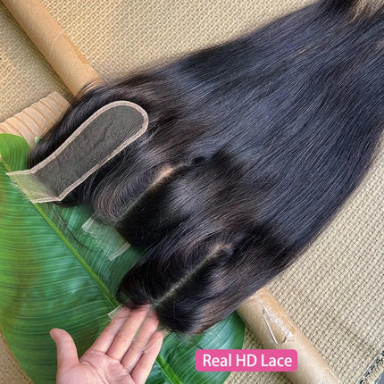 2x6 HD Lace Closure Straight Human Hair Pre Plucked Deep Parting Real HD Swiss Lace Raw Virgin Hair Invisible Melt Skin Hairline