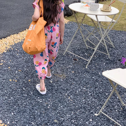 2026 Summer Children Girls 2PCS Clothes Set Cotton Floral Printed Short Sleeve Tees Suits Loose Cropped Pants Kids Girls Outfits