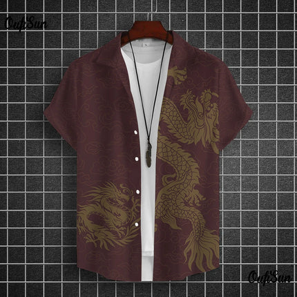 Men's Shirts Short Sleeve Tops Dragon Graphic Clothing 3d Shirts 2024 Casual Fashion Streetwear Summer Apparel For Male Blouse