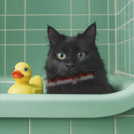 Funny Black Cat Bathroom Retro Mint Color Bathroom Toilet Bathtub Aesthetic Art Poster Canvas Painting Wall Pictures Home Decor