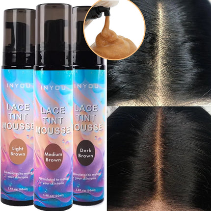 2025 New Melt Lace Tint Melting Hair Mousse and Spray for Medium Brown Wigs, Foam for Lace Frontal Wigs