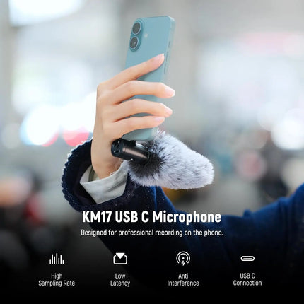 NEEWER KM17 USB C Microphone Noise Cancelling Plug & Play High Sensitivity Cardioid Vlog Interview Mic for iPhone Android DJI