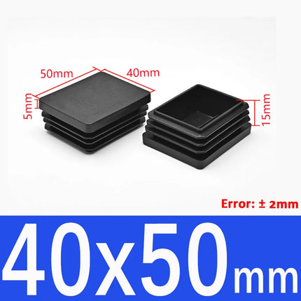 Black Plastic Square Oblong Pipe Plug 13x13mm~100x100mm Insert Table Chair Furniture Foot Cover Anti Slip Blanking End Cap