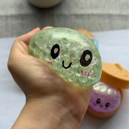 Mini Dumpling Squeeze Toy with Bamboo Steamer, Soft TPR Dough Ball, Realistic Decompression Fidget Toy, Stress Relief Gift