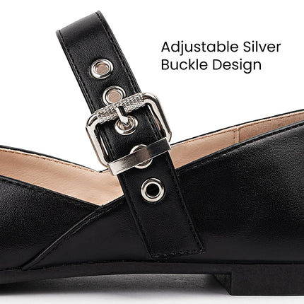 Mary Jane Shoes Female Genuine Leather  V-Cut Snap Ballet Shoes Women Square Toe Flat Cowhide Ladies Shoes