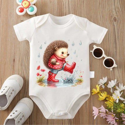 100% Cotton Bodysuit Retro Hedgehog Likes Rainy Day Onesie Comfortable Cloths for Baby Jumpsuit for 0 To 12 Months Newborn