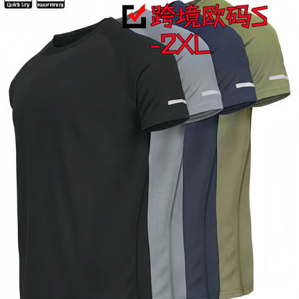 Men's Short Sleeve Sport T-shirt Quick Dry Running Blue Football Training Fitness Casual Wear Polyester Fiber round Neck T-shirt