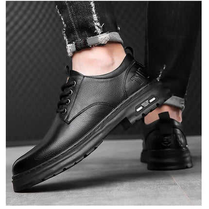 Men's Casual Leather Shoes Designer Trendy All-match Platform Shoes  Men's Business Breathable Leather Shoes shoe