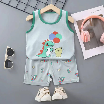 1 Set Summer Cotton Children Sets Kids Clothes Boys Girls Vest Suit Children's Clothing Baby T-Shirts Shorts Tank Top Sleeveless
