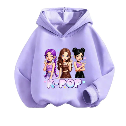 Premium Kpop Anime Printed Hoodie Children Spring Autumn Long Sleeve Hooded Sweatshirt Cozy Casual Boys Girls Daily Outfit