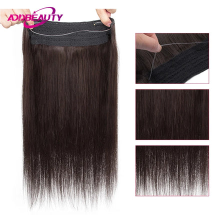 Straight Fishing Line Human Hair Extensions Clip in Hair Extension Human Hair Transparent Wire Halo Hair Extensions for Women