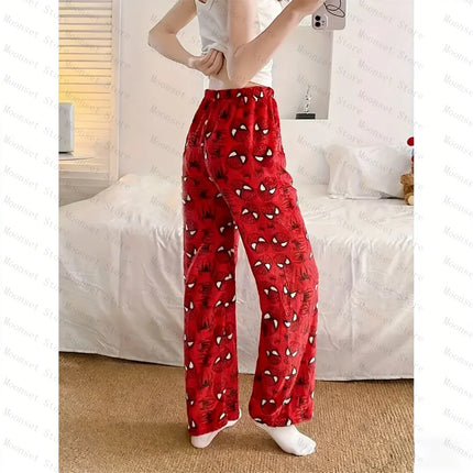 Autumn Winter Sleeping Pants Y2k Casual Batman Women Sleepwear Fashionable Flannel Sleeping Trousers Spider-Man can worn outside