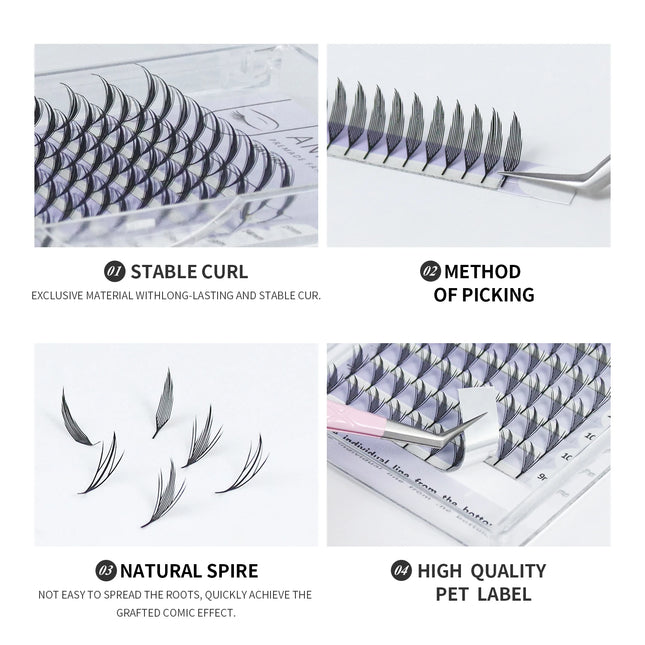 ANNAFRIS Comic Spire Eyelash Extension Premade Fans Natural Cashmere Manga False Eyelashes Natural Soft Feather Shape Pteris Lash
