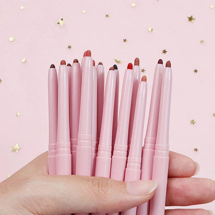 15colors Custom Bulk Lipliner Private Label Pink Package Vegan Lipstick Waterproof Rotating Multi-functional Lip Liner Makeup
