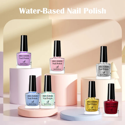 MEET ACROSS 8ml Glass Bottle Water-Based Peel Off Nail Polish Spring Summer Colorful Glitter Nail Art Varnish No Need Lamp