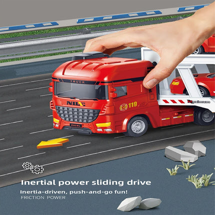 1set- child inertia engineering trailer model toy simulation  double deck tractor  transport door Engineering vehicle model gift
