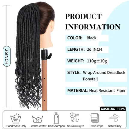 Clip In Dreadlock Ponytail Extensions Faux Locs Twisted Hairpiece for Black WomenGoddess Locs Wrap Around Synthetic Fake Pony Ha