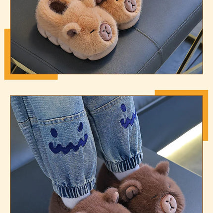 Capybara Winter Children'S Cotton Slippers For Boys And Girls Warm Plush Parent-Child Cotton House Slippers Shoes Gifts