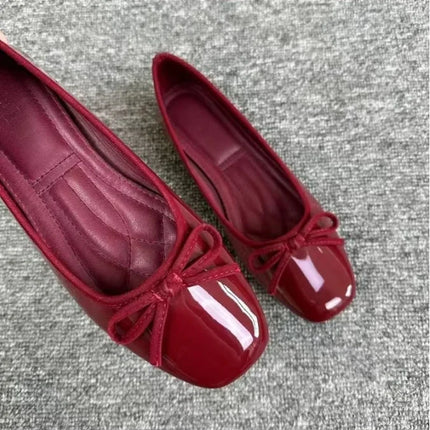 Women's Square Toe Bowknot Loafers Flat Shoes French Style Soft Sole Shallow Slip-Ons for Casual Office Comfortable Driving Shoe